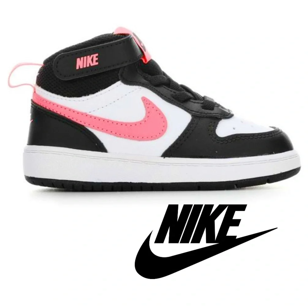 KIDS' NIKE INFANT & TODDLER COURT BOROUGH MID 2 SNEAKERS Unisex Black Pink - 7 - Picture 1 of 16